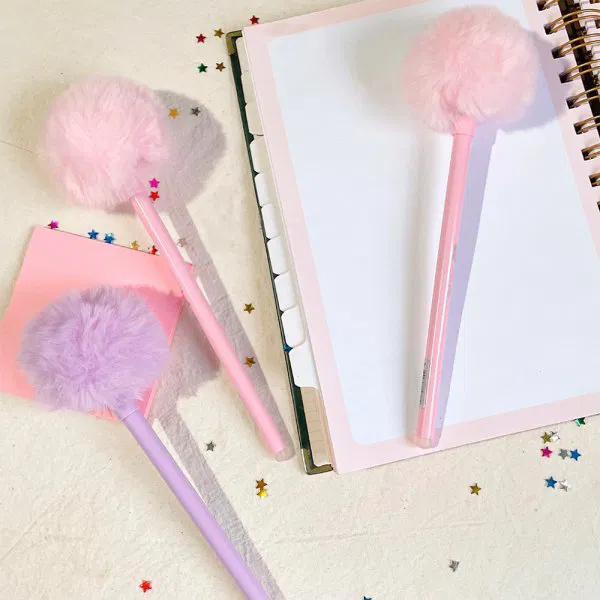 CANETA BRW 0.7 GEL POMPOM FLUFFY AZUL APAGAVEL - PREMIUM